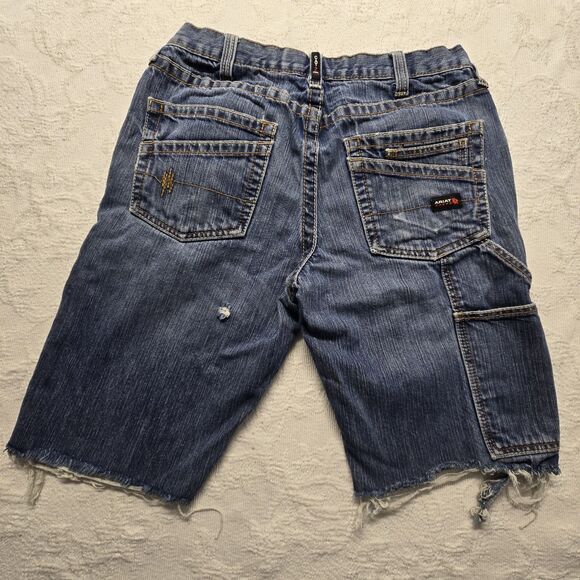 Ariat Blue Jean Cargo Shorts Men 32 Western Fray Cowboy Rugged Workwear Denim - Picture 2 of 6